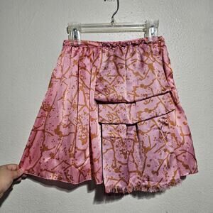 M Missoni Pink gold print 100% silk skirt flare tiered women usa 6 side zip